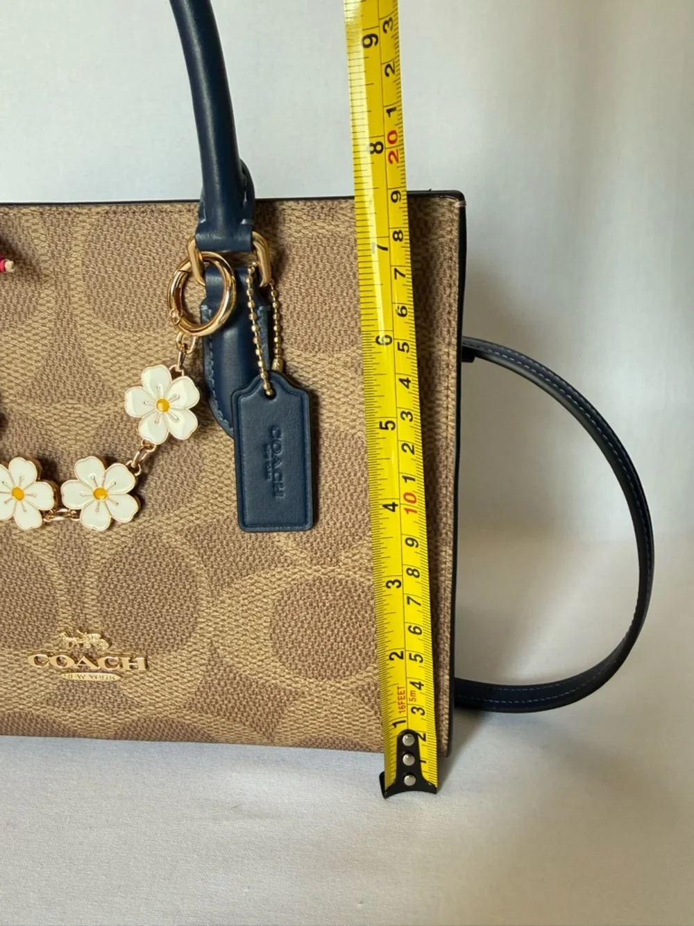 NWT Coach Maggie Small Tote Signature Tan/deep blue Gold hardware crossbody - Picture 10 of 10